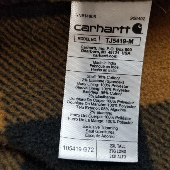 Carhartt Shirt Jacket Mens 2XLT Green Canvas Relaxed Fit Lined TJ5419-M - Picture 4 of 8